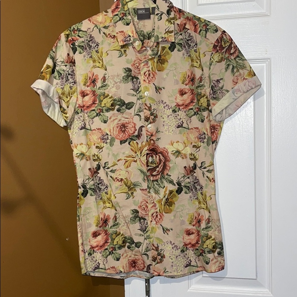 Mens slim fit XXS light pink floral button down